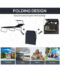 Outsunny Outdoor Chaise Lounge ning Chair, Folding W/ Sun Shade,