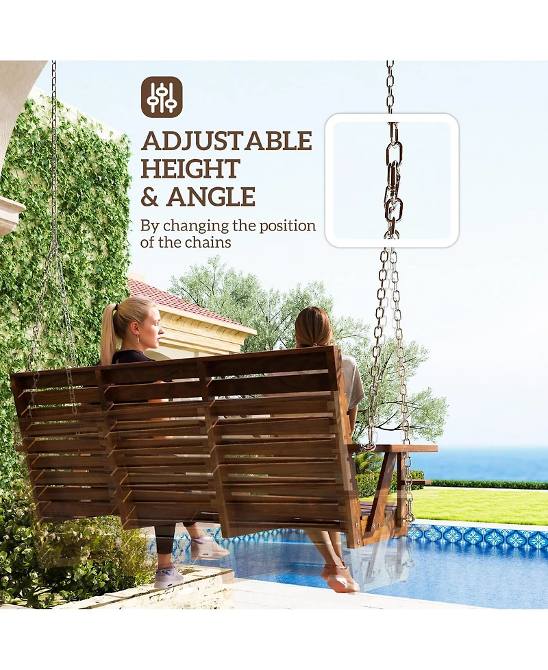 Outsunny 5 Ft Wooden Porch Swing 3-Seater with Cupholders,