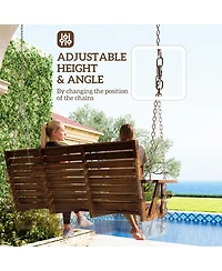Outsunny 5 Ft Wooden Porch Swing 3-Seater with Cupholders,
