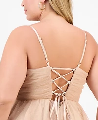 Plus Glitter-Mesh Ruffle-Skirt Mini Dress