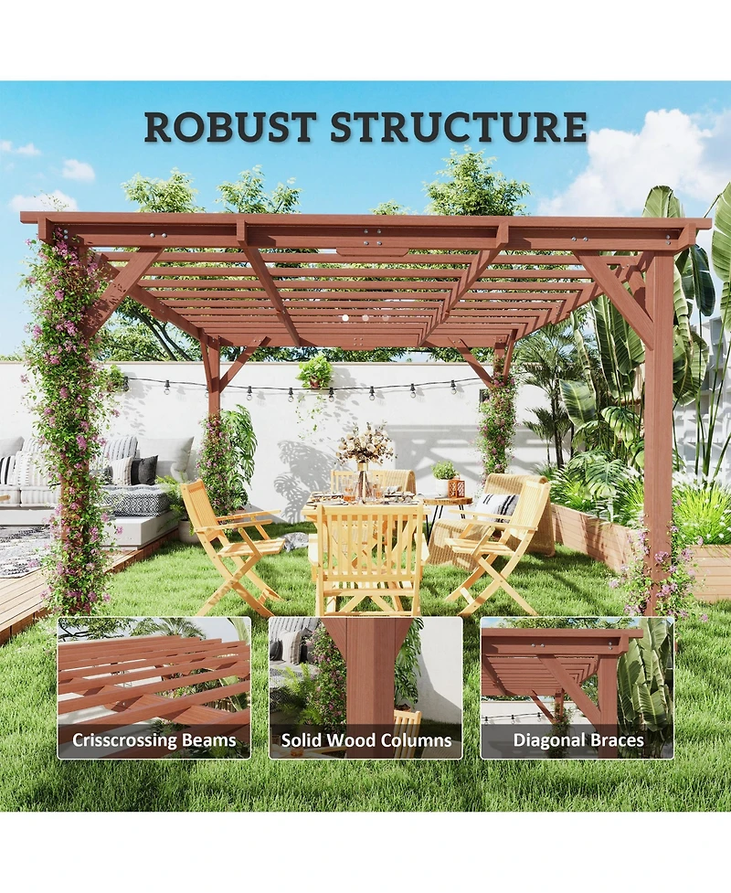 Outsunny 11' x 12.5' Outdoor Wood Pergola with Grape Trellis