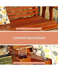 Outsunny Wooden Porch Swing, Hanging Patio Bench, Cup Holder Armrests,