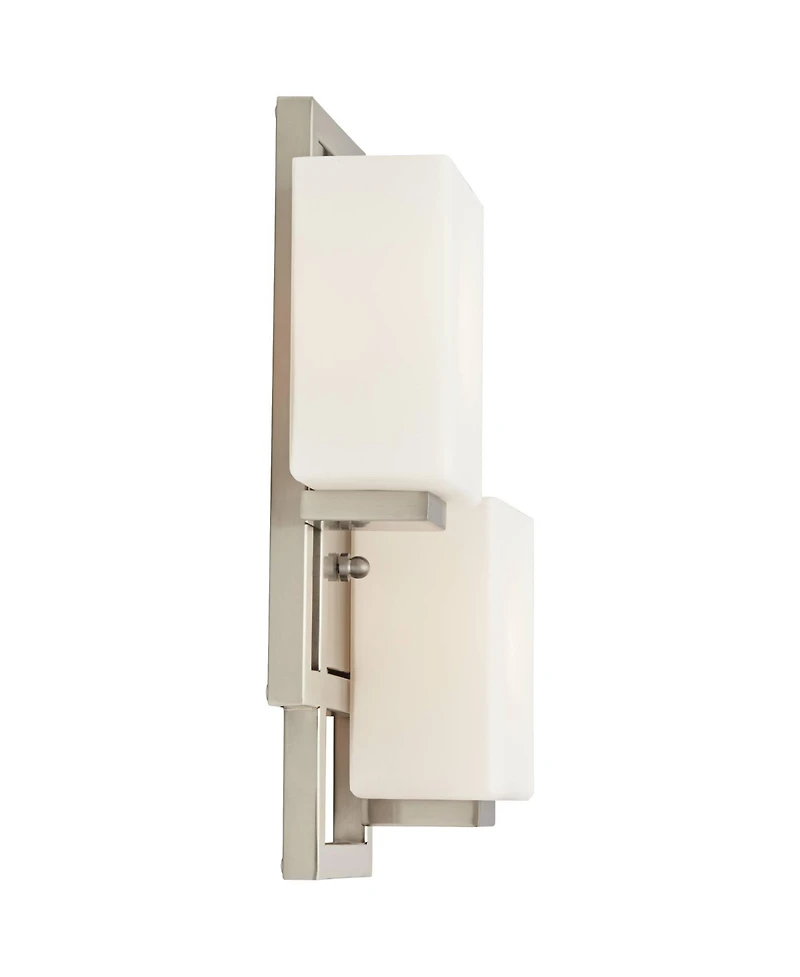 Lighting on the Square Modern Wall Light Sconces Set of 2 Brushed Nickel Hardwired 13.75" 2-Light Fixture Opal Glass for Bedroom Bathroom Vanity