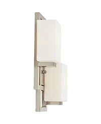 Lighting on the Square Modern Wall Light Sconces Set of 2 Brushed Nickel Hardwired 13.75" 2-Light Fixture Opal Glass for Bedroom Bathroom Vanity