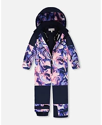 Deux par Girl One-Piece Teknik Snowsuit Pink and Blue Marble - Child