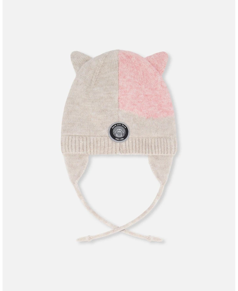 Deux par Girl Lined Knit Hat with Ears Off-White and Pink - Toddler|Child