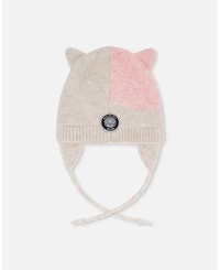 Deux par Girl Lined Knit Hat with Ears Off-White and Pink - Toddler|Child