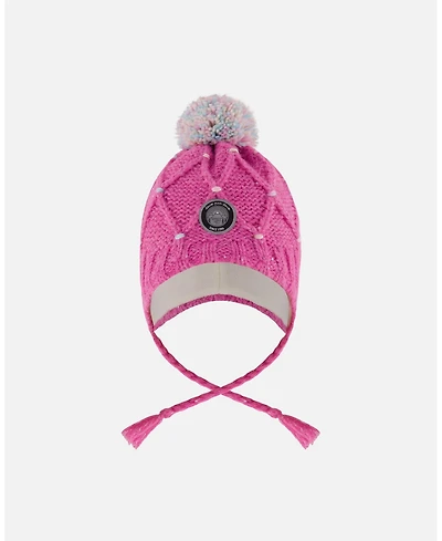 Deux par Girl Lined Peruvian Knit Hat with Pompom Pink and Multicolor - Toddler|Child