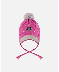 Deux par Girl Lined Peruvian Knit Hat with Pompom Pink and Multicolor - Toddler|Child