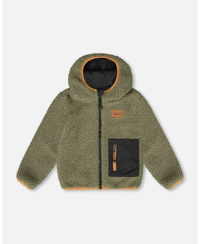 Deux par Baby Unisex Reversible Mid-Season Sherpa Jacket Khaki