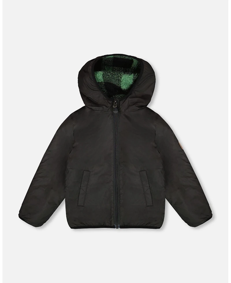 Deux par Baby Unisex Reversible Mid-Season Sherpa Jacket Teal Plaid