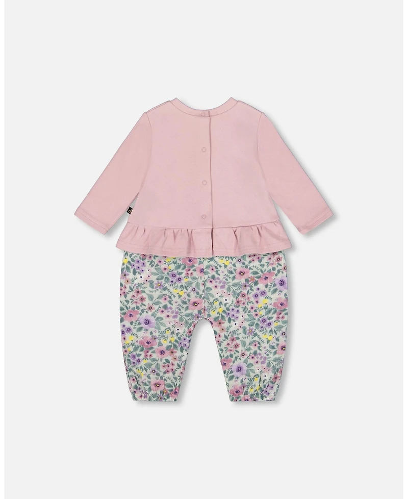 Deux par Deux Baby Girl Cotton Bi-Material Romper Neutral Purple - Baby