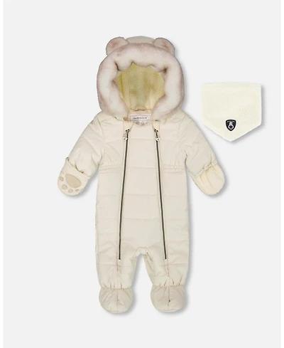 Deux par Baby Boys or Girls One-Piece Layette Snowsuit Designed for Car Seat White Asparagus
