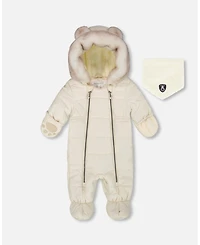 Deux par Baby Boys or Girls One-Piece Layette Snowsuit Designed for Car Seat White Asparagus