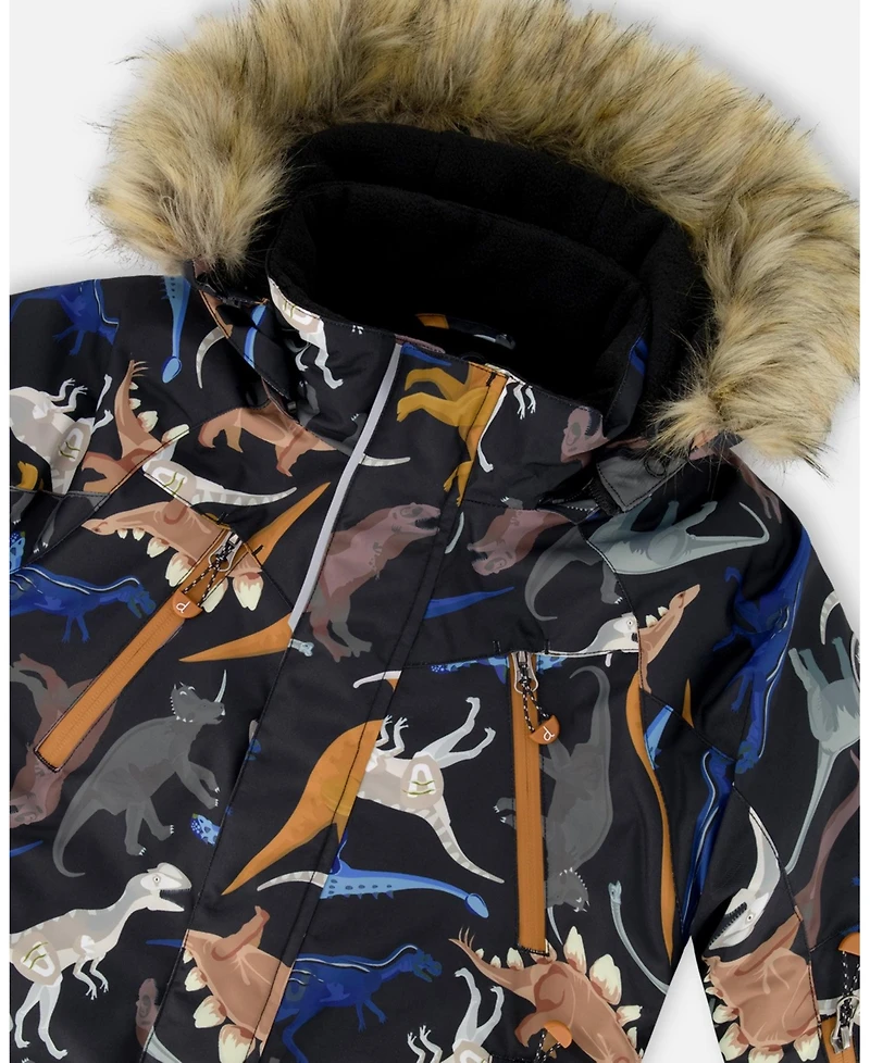 Deux par Boy Two-Piece Play Snowsuit with Printed Dinosaurs Jacket Brown - Child