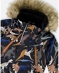 Deux par Boy Two-Piece Play Snowsuit with Printed Dinosaurs Jacket Brown - Child