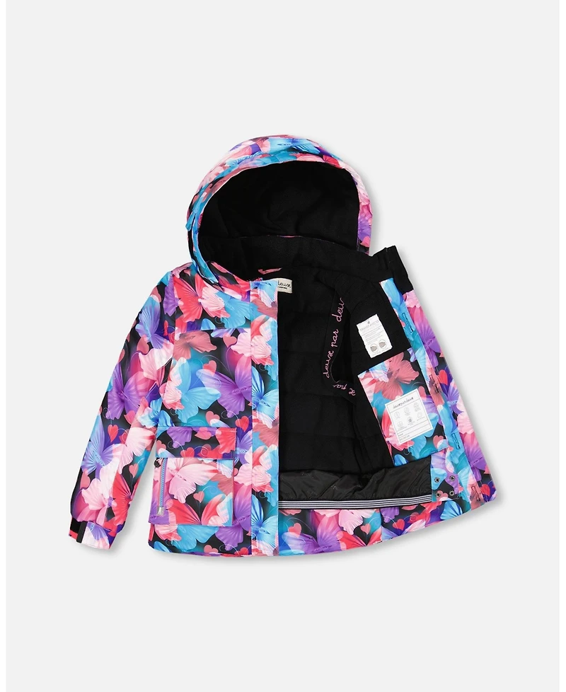 Deux par Girl Two-Piece Play Snowsuit Flash Coral with Butterfly Print Jacket - Child