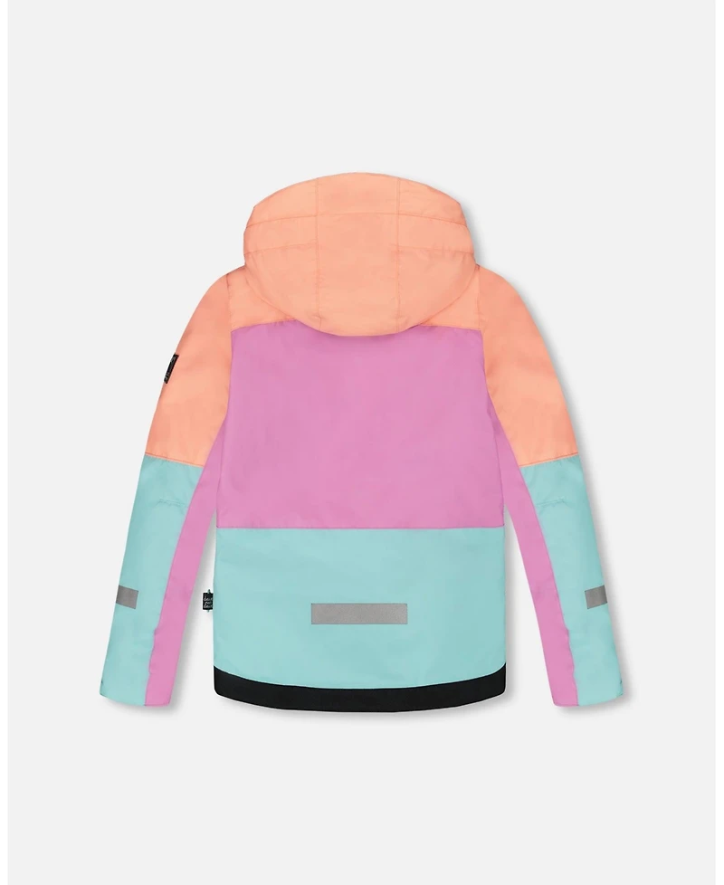 Deux par Big Girls Two-Piece Teknik Snowsuit with Colorblocked Jacket Pink Watercolor Flower Print