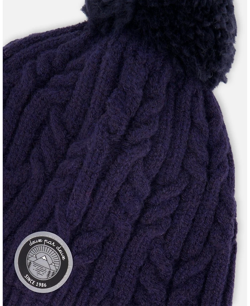 Deux par Kids Unisex Lined Winter Hat with Pompom Navy Blue - Toddler|Child