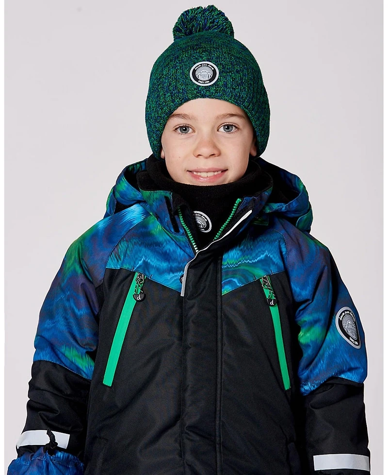 Deux par Boy Lined Knit Pompom Hat Green and Blue - Toddler|Child