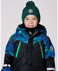 Deux par Boy Lined Knit Pompom Hat Green and Blue - Toddler|Child