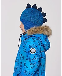 Deux par Boy Lined Dino Peruvian Knit Winter Hat with Pompom Blue - Toddler|Child