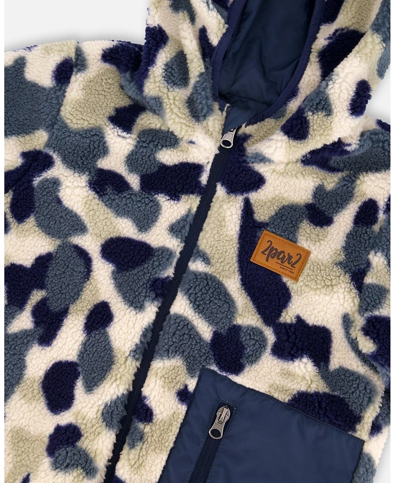 Deux par Baby Unisex Reversible Mid-Season Sherpa Jacket Blue Camo