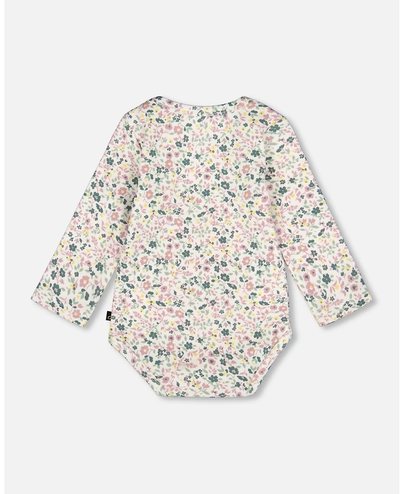 Deux par Baby Girls Cotton Long Sleeve Romper Off-White Floral