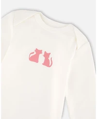 Deux par Baby Girl Cotton Long Sleeve Romper Off-White Cat