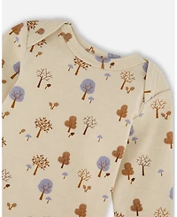 Deux par Baby Boy Cotton Onesie Beige Tree Print