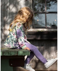 Deux par Little Girls Cotton Jersey Leggings Purple Gray with Floral Detail - Toddler|Child