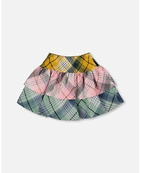 Deux par Big Girls Two-Tiered Flannel Skirt Green Pink and Yellow