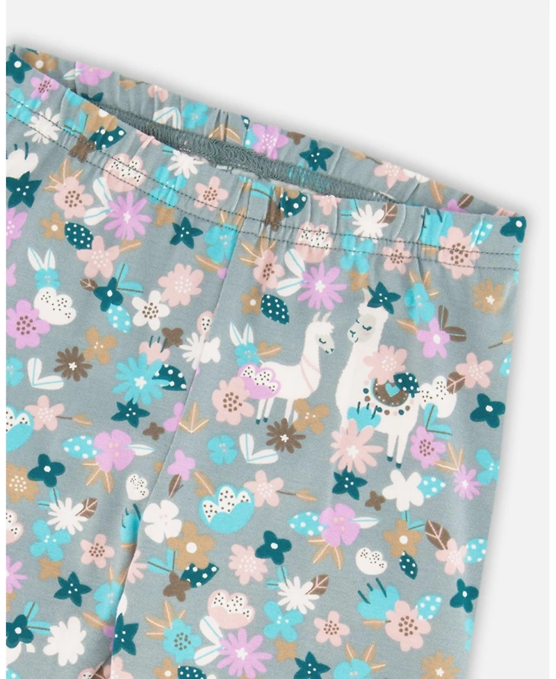 Deux par Big Girls Cotton Leggings Blue Llama Print