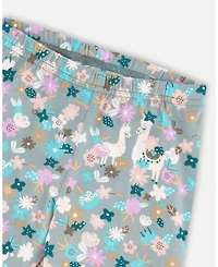 Deux par Big Girls Cotton Leggings Blue Llama Print
