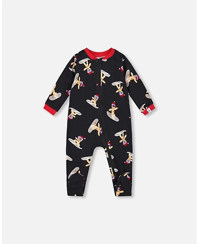 Deux par Baby Boy One-Piece Cotton Pajama Black Cookie Print