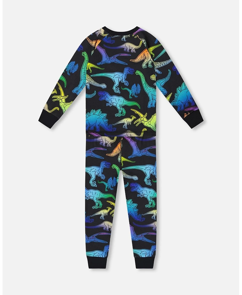 Deux par Boy Two-Piece Cotton Pajama Set Black Dinosaur Print
