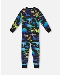 Deux par Boy Two-Piece Cotton Pajama Set Black Dinosaur Print