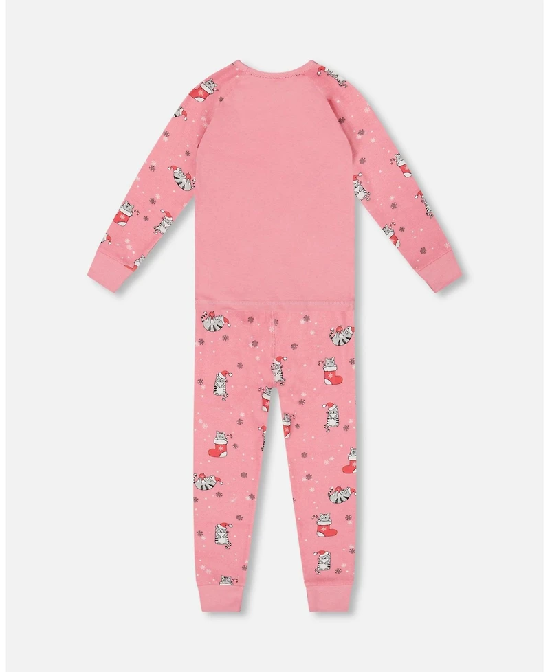 Deux par Toddler Girls Cotton Two-Piece Pajamas Pink Cat Print - Toddler|Child