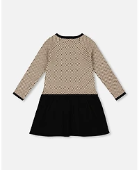 Deux par Girl Long Sleeve Knit Sweater Dress Black and Beige