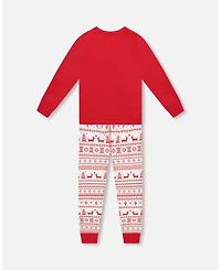 Deux par Baby Unisex Cotton Two-Piece Pajama Set Red and White Fairisle