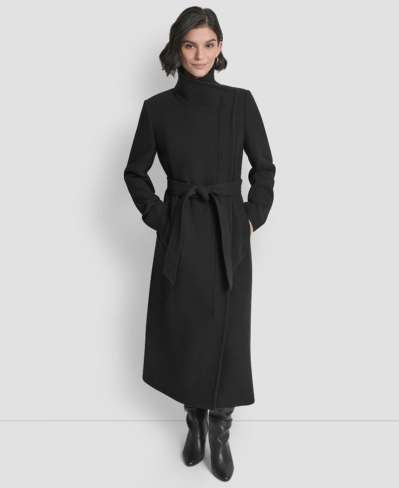 Dkny Women's Wing Collar Asymmetrical Wrap Coat