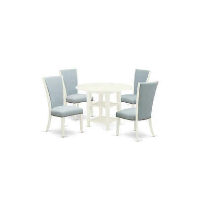East West Furniture dining set of 4 great kitchen chairs with Linen Fabric Baby Blue color and a stunning drop leaf antique wooden dining table with L