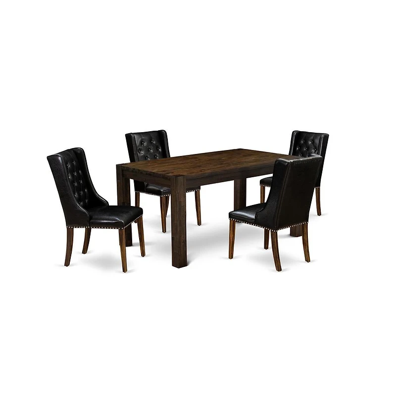 East West Furniture 5-Pc Kitchen Dining Room Set 4 Black Linen Fabric Dining Padded Chairs with Button Tufted Back and 1 Beautiful Rectangular Table