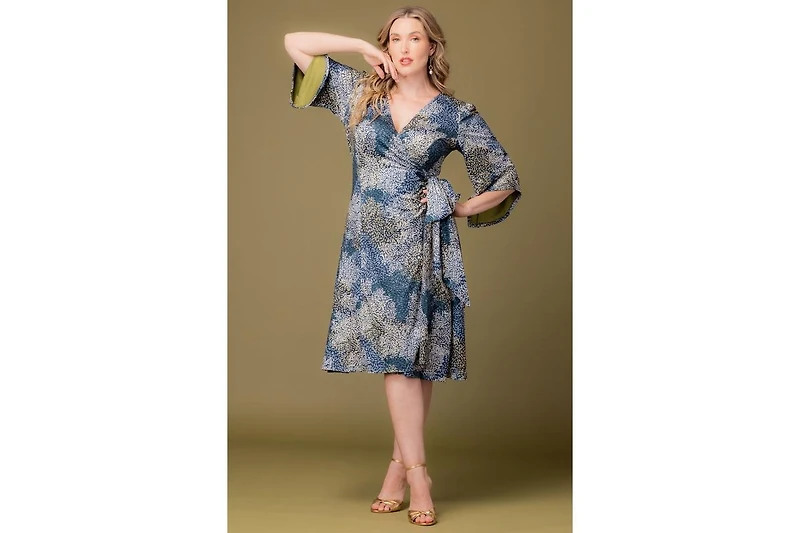 Kiyonna Plus Gemini Wrap Dress with Contrast Lined Sleeves