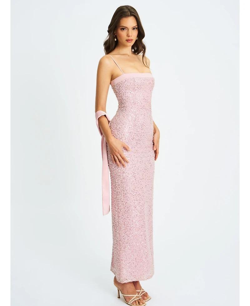 Miss Circle Women Raizel Pink Beaded Sequin Bodycon Gown with Scarf