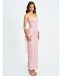 Miss Circle Women Raizel Pink Beaded Sequin Bodycon Gown with Scarf