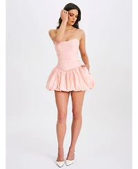 Miss Circle Women's Oletta Pink Corset Strapless Bubble Hem Mini Dress