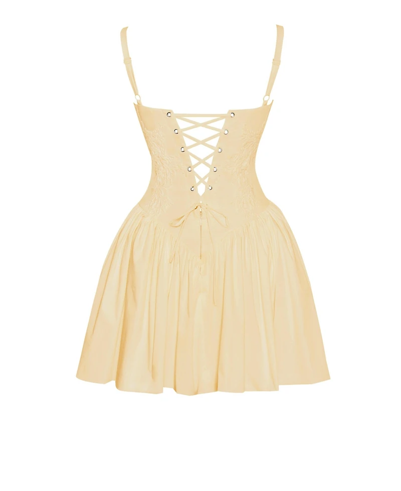 Miss Circle Women's Kadi Yellow Cotton Drop Waist Corset Mini Dress