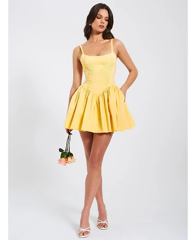 Miss Circle Women's Kadi Yellow Cotton Drop Waist Corset Mini Dress