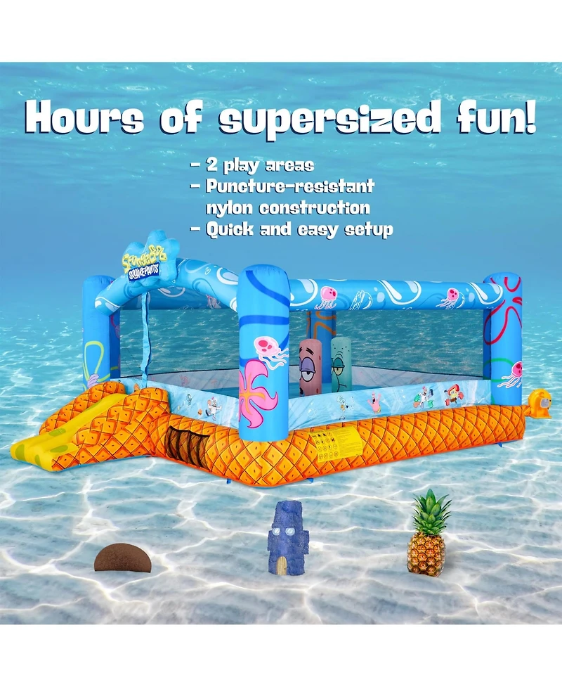 Sunny & Fun SpongeBob Inflatable Bounce House for Kids with Air Blower, Stakes & Repair Kit